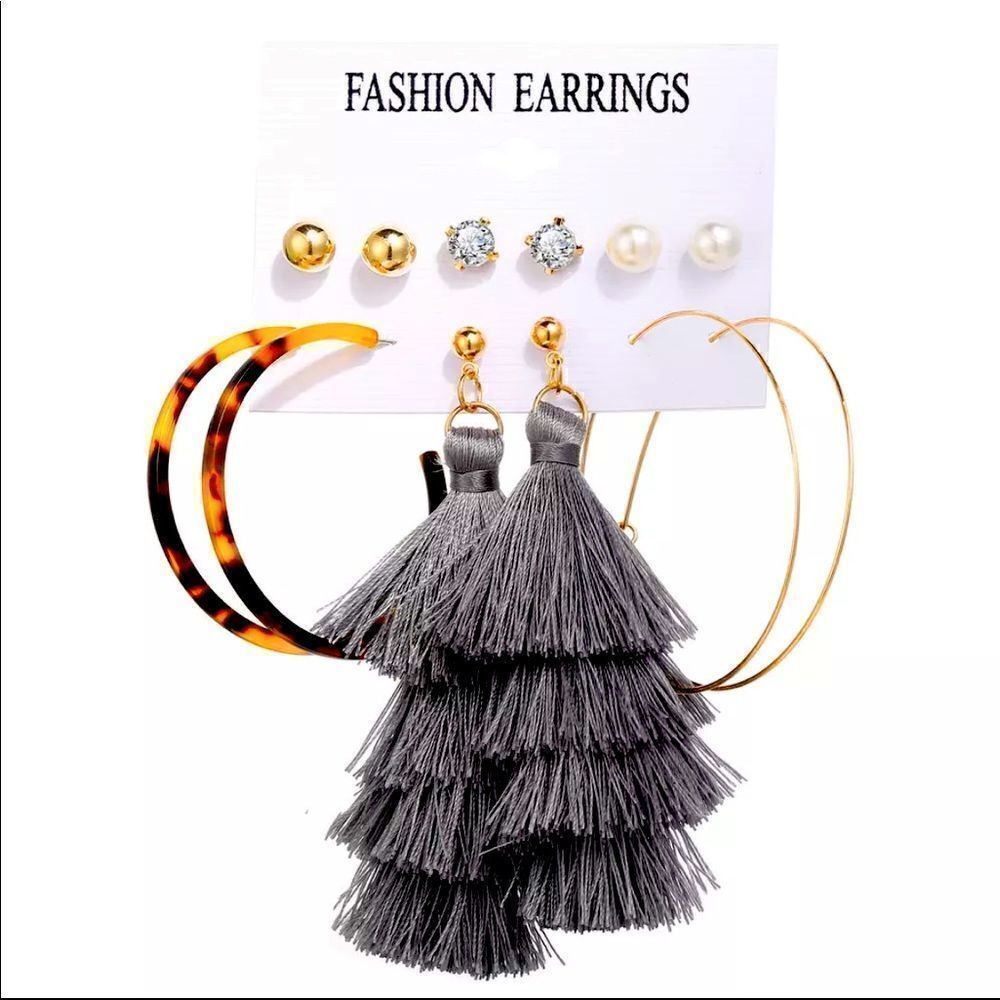 “ Victoria”6 Earrings Collection Bohemian Geometric Sets  Tassel Long 18k Gold